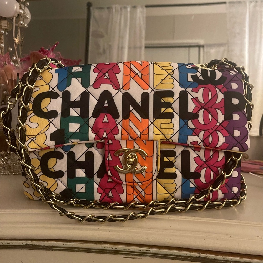 Colorful Logo Quilted Shoulder Bag